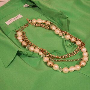 Brand New!! TAHARI: Rustic Gold-Toned Triple-Chain Pearl-Beaded Necklace